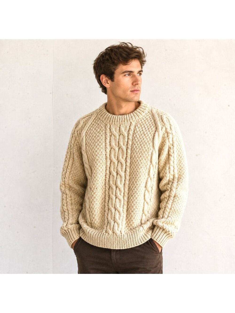Vintage Yeti Made in Nepal Super Chunky Knit Ivory Fisherman Sweater XL